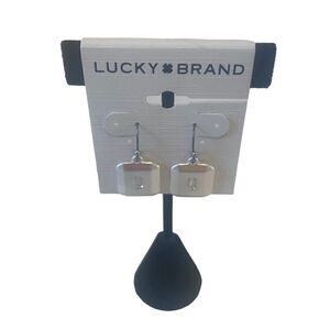 Pave Square Drop Matte Silver Toned Earring.